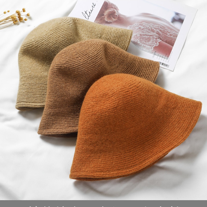 MAXSITI U sombrero de lana de colores sólidos, sombrero con forma de cubo para mujer, sombrero de pescador para otoño e invierno, gorro de lana tejido Vintage, gorro de lavabo, sombrero de pescador
