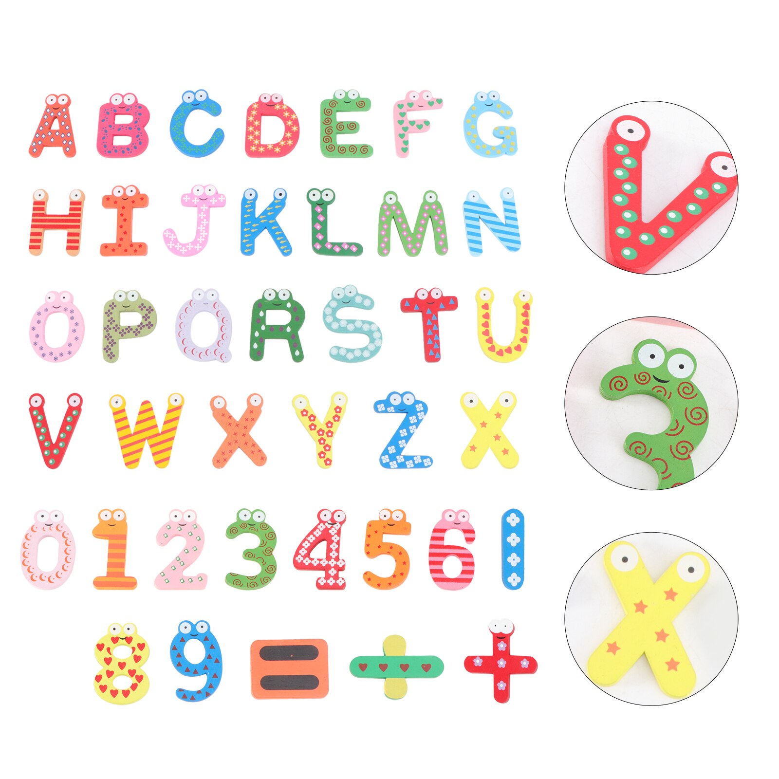 Wooden Cartoon Numbers Fridge Magnets Alphabet Refrigerator Magnet Magnetic Letters and Numbers Toys (Capital Letters Type +