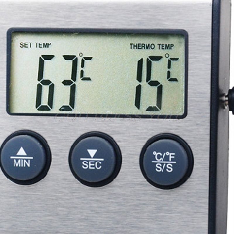 Digital Kitchen Thermometer LCD Display Long Probe Alarm for Grill Oven Food