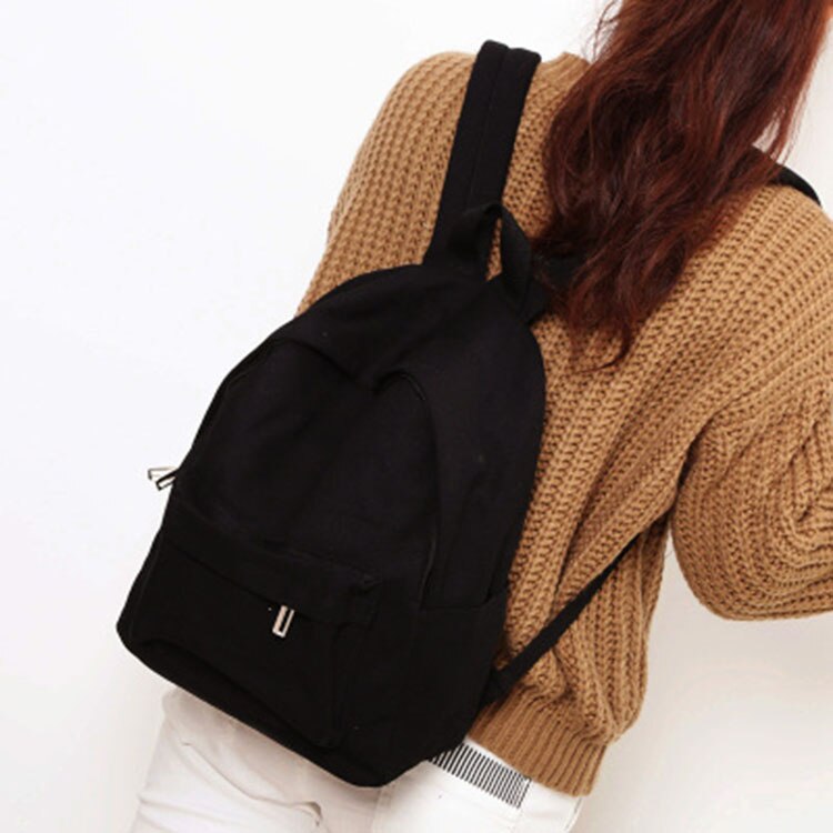 Simple Classic Designe Canvas Women Backpack School Student Book Bag Leisure Travel Young: Black Middle Canvas