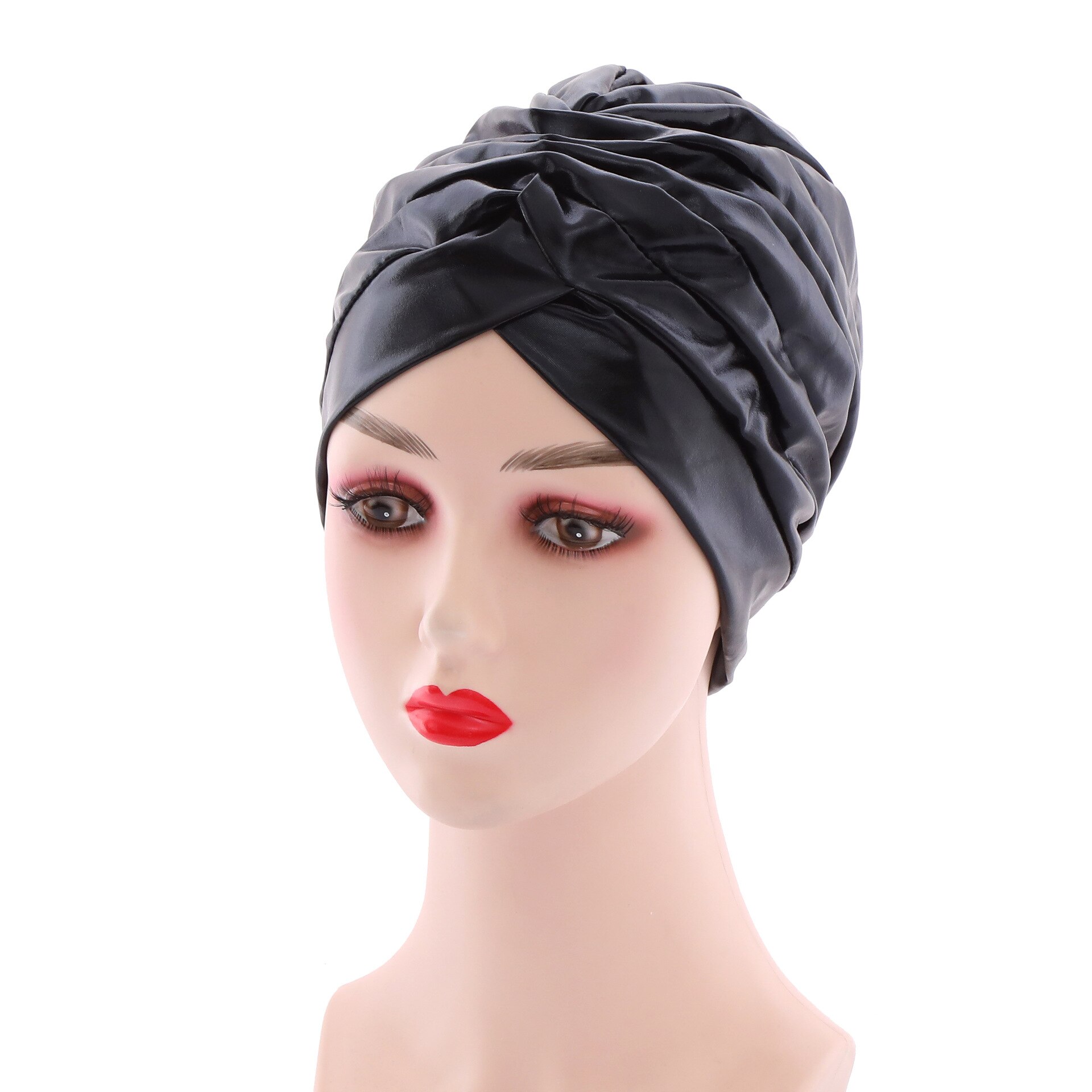 Sombreros de turbante para mujer, turbante de seda bronceada, placa ligera, casera, africana, india, musulmana, bufandas para envolver la cabeza, negro y rosa