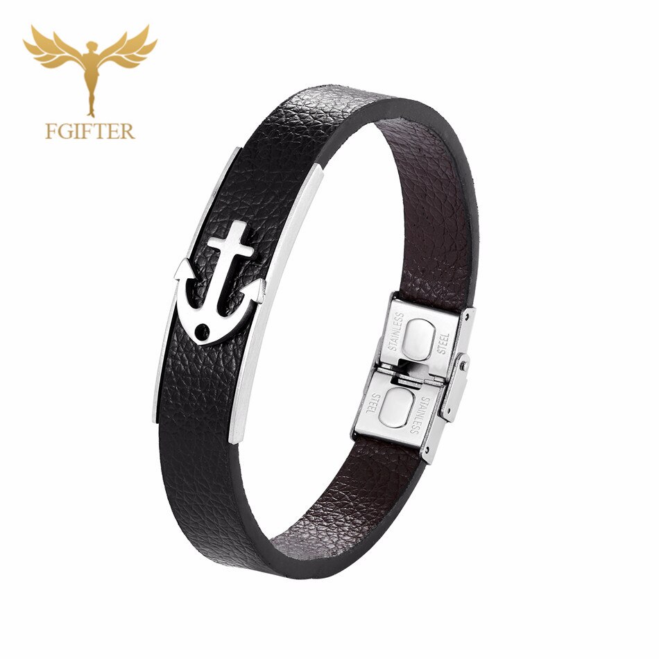 Neue Edelstahl Anker Armbänder Fesseln Schwarz Leder Armbinde Männer Sport Armbinde Schmuck: 21cm / Rötlich braun
