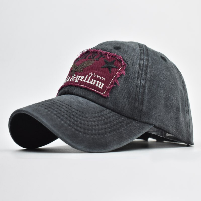 Stil broderad örnhatt antik finish via sköljande baseballkeps matchande snygg kille dam hatt i ren bomull: Tvätta svart