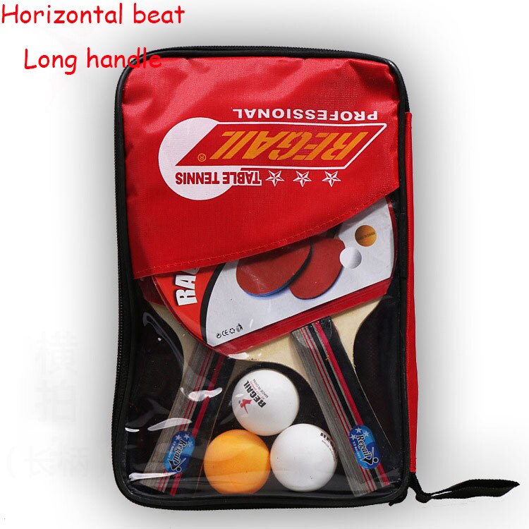 Tennis Table Racket Short Long Handle Carbon Blade Rubber With Double Face Pimples In Ping Pong Rackets With Case: long blue