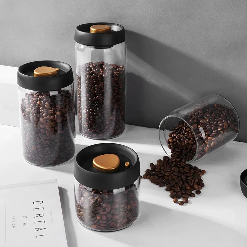 Vakuumversiegeltes Glas für Kaffeebohnen, Vorratsglas für Lebensmittel aus transparentem Glas, feuchtigkeitsbeständiger und luftdichter Haushaltsbehälter