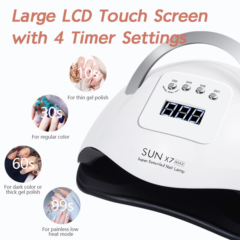 SUN X7 MAX-Lámpara LED de secado de uñas, 10/30/60/99 temporizador, ajuste, pulidor, secador con detección de movimiento, UV, herramienta de manicura de Gel