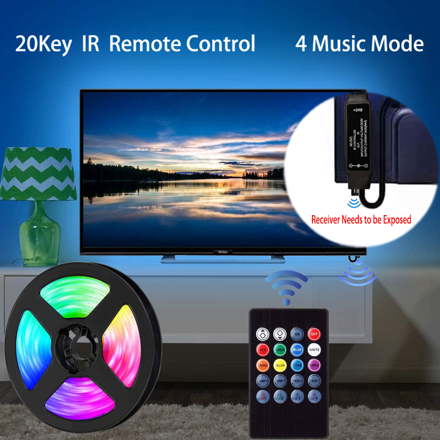 Led Strip Lights Rgb 5050 5V 1M-5M 16 Miljoen Kleuren Rgb Led Strip Verlichting Muziek Sync Kleurverandering Voor Party Home Tv Backlight