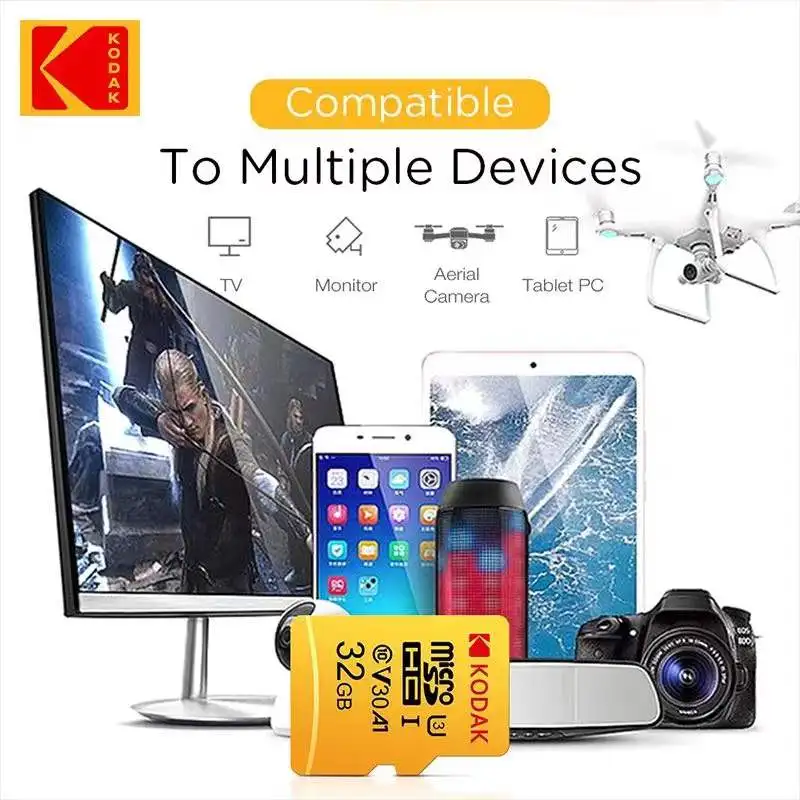 Original KODAK MicroSD Card C10 Memory Card 32GB 64GB Class10 Memori TF Micro SD SDXC 128GB 256GB 512GB A1 U3 V30 4K For Camera