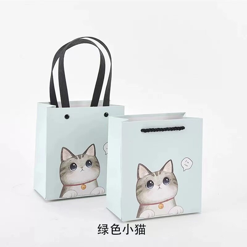 6 Stk/pak Cartoon Papieren Zakken Kraft Voor Festival Met Handvat: Olijf / 20x24.5cm