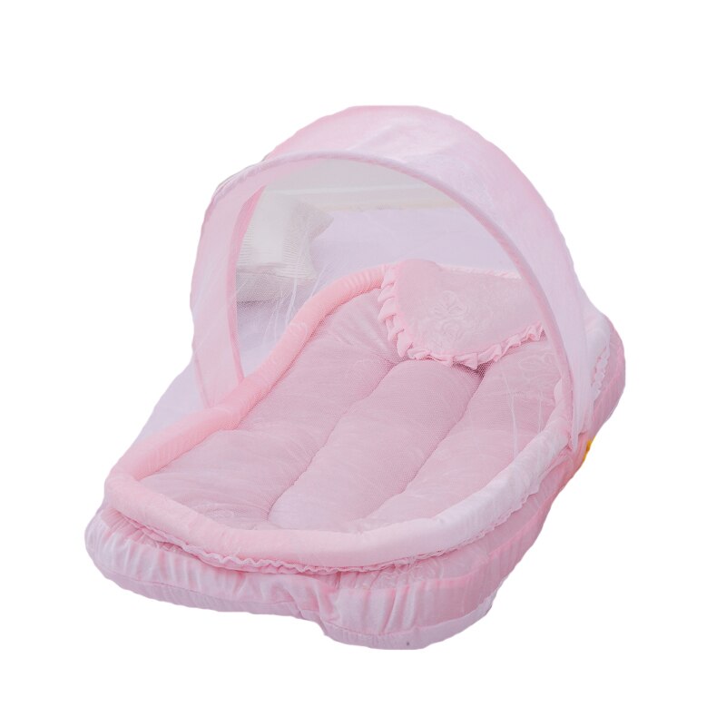 Babybedje 4Pcs Draagbare Type Comfortabele Baby Pad Met Verzegelde Klamboe Kids Baby Bed Dot Rits Canopy Klamboe netto: pink