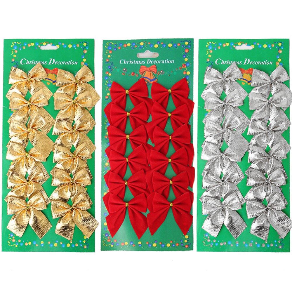 12 st/lot rött silver guld rosetter julgransdekorationer julhängen prydnader årstillbehör festdekor grannlåt