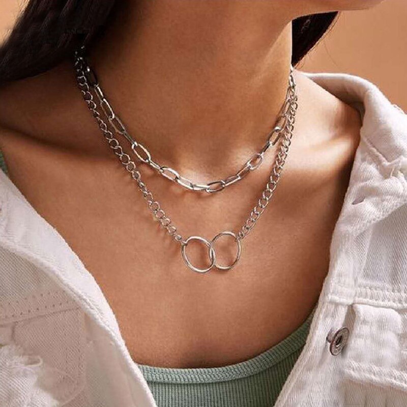 2022 Big Necklace for Women Twist Gold Silver Color Chunky Thick Lock Choker Chain Necklaces Party Jewelry: IF190-0361