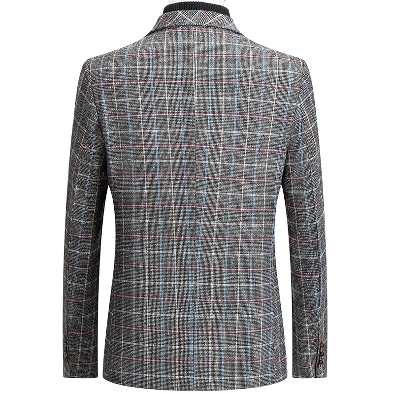 Blazer de estilo británico para hombre, de boda de un solo pecho Chaqueta de vestir, a cuadros, traje ajustado, chaqueta de otoño