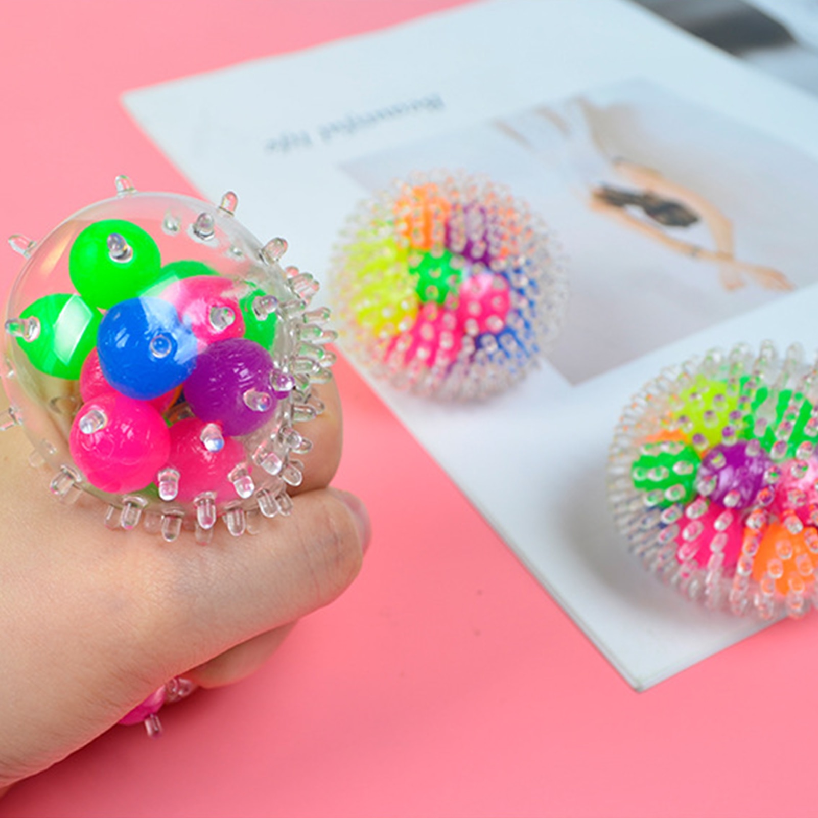 Rainbow Novetly Squeeze Ball Mesh Squishy Balls Stress Relief Squeeze Grape Balls Relieve Pressure Balls Hand Fidget Toy