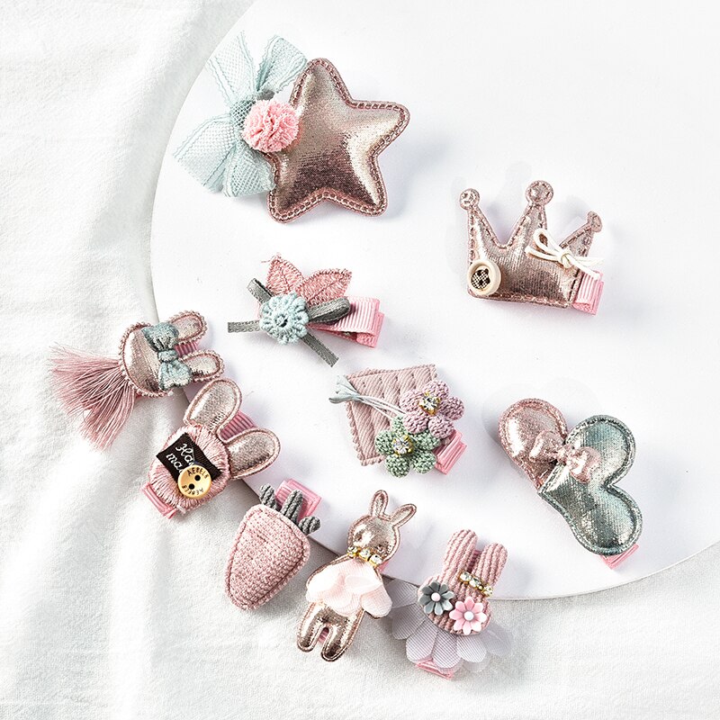 18/24 Stks/set Baby Haar Clips Haarband Bows Baby Girl Haaraccessoires Hoofdband Meisjes Chiffon Cartoon Haarspeldjes Elastische Haar band: 10 Pcs-Korea pink