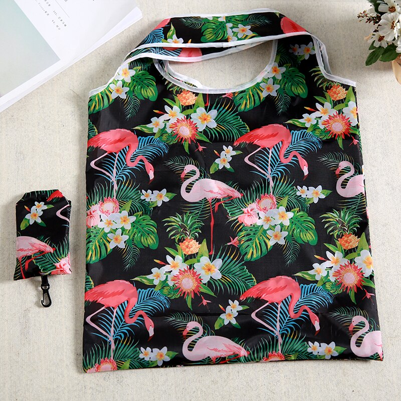 Flamingo bag Many Colors polyester Foldable Recycle Shopping Bag Eco Reusable Tote Bag Cartoon Floral Fruit Vegetable Grocery