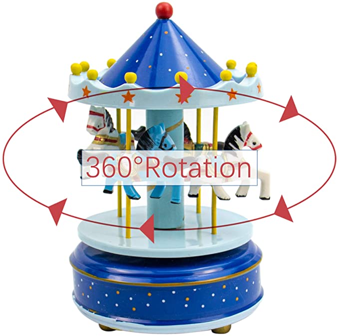 Merry Go Round Music Box Geometric Baby Room Decoration Unisex Wooden Christmas Horse Carousel MusicBox birthday ado