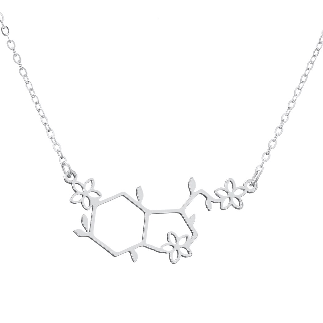 Qiming serotonin molecule with flower pendant necklace for women chemistry science jewelry geometric necklace collar