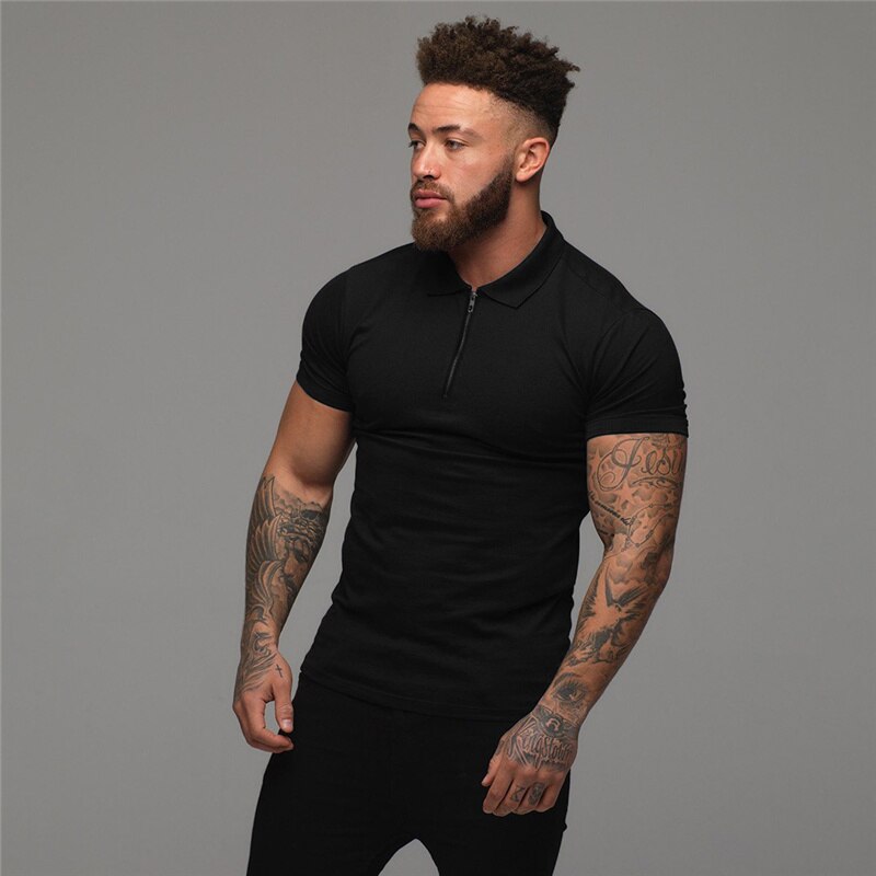 T-Shirt manches courtes pour homme, vêtement de sport, Slim, avec fermeture éclair, à la