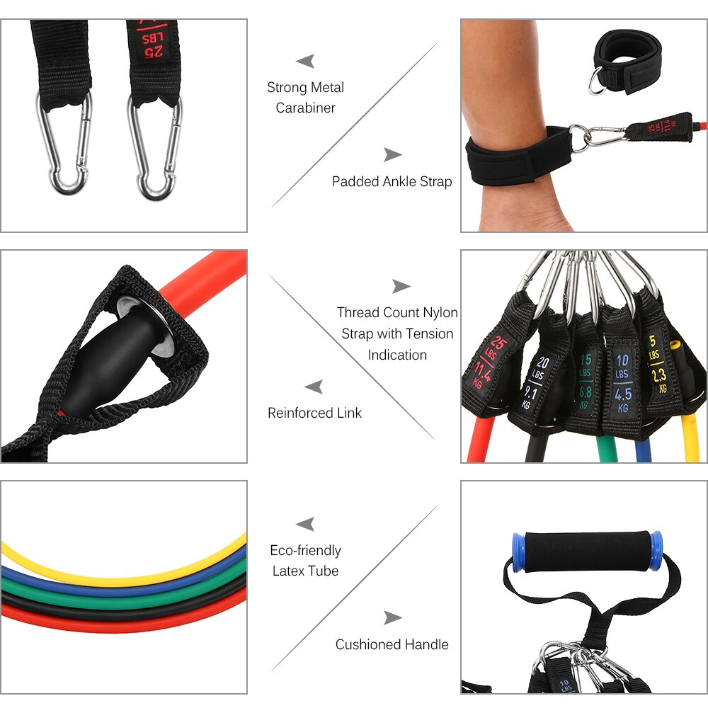 Bandas de resistencia para Fitness, juego de banda de resistencia, 17 Uds., banda de Fitness, Yoga, gimnasio, ejercicio, banda de goma elástica, juego de correas en el tobillo