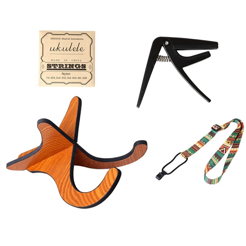 4-In-1 Ukulele Accessory Set, Ukulele Stand, Ukulele Strap, Ukulele Capo, Strings: Default Title