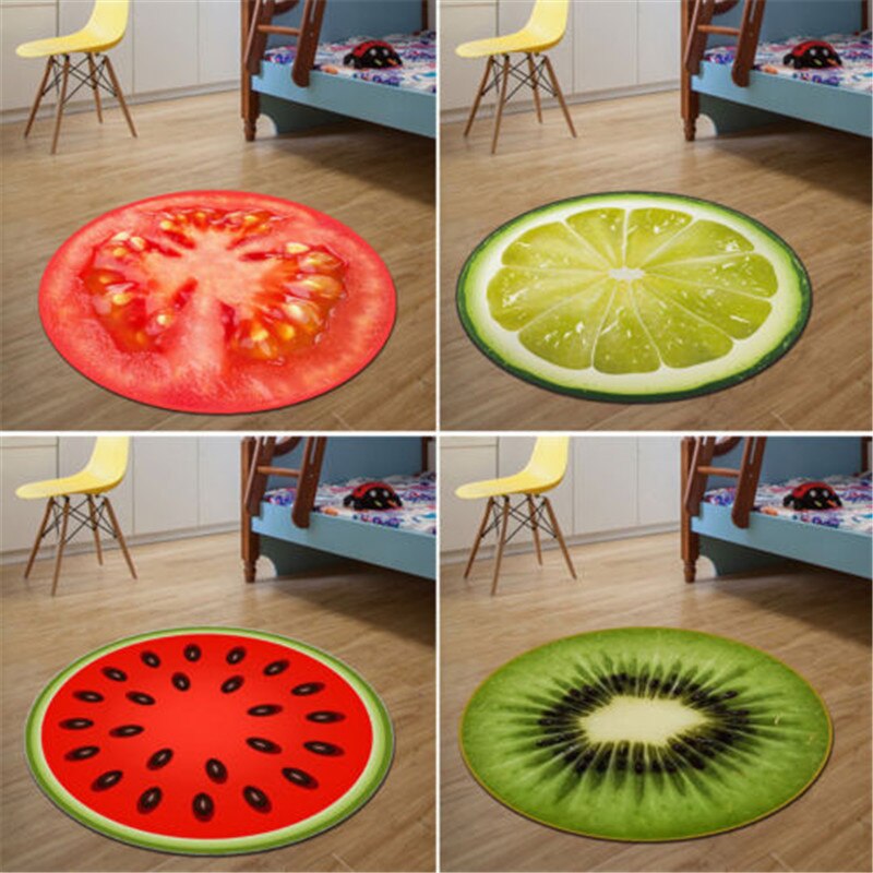 Fruit Pattern Circular Rug Home Warmly Cute Rug Kids Sitting Carpet 3D Print Round Kitchen Indoor Home Soft Mat Decor