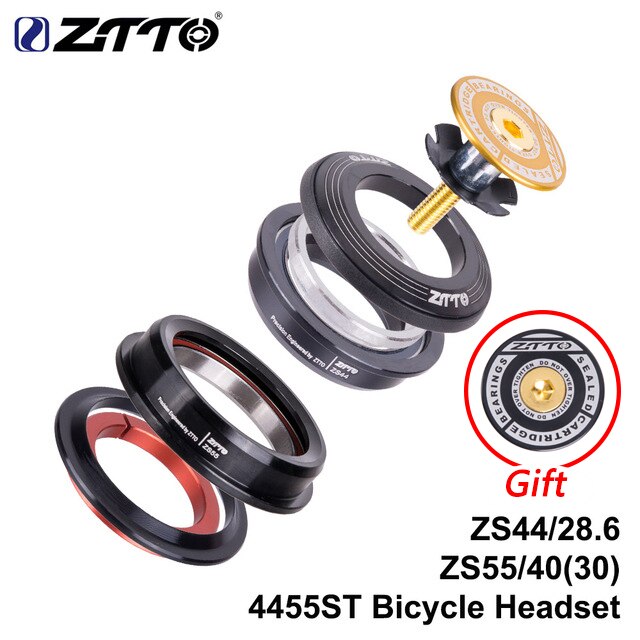 ZTTO MTB Headset ZS44 ZS55 Tapered Straight Universal 1.5 inch 28.6mm Fork Zero Stack Integrated With Cups MTB road bike 4455ST: 4455ST gold