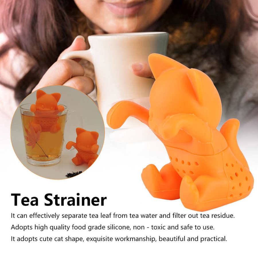 Siliconen oranje kat thee-ei herbruikbare filter diffuser theezeef kruiden losse thee bladeren schattige theefilter accessoires