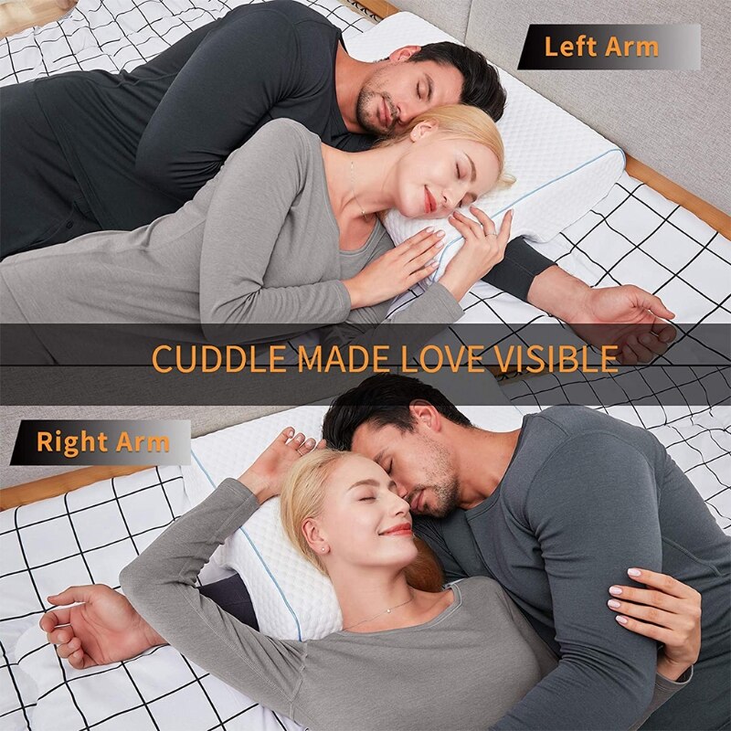 Oreiller de couple avec repose-bras en mousse à mémoire de forme, Anti-pression des mains, soulagement de la douleur au cou, coussin Cervical de couchage arqué