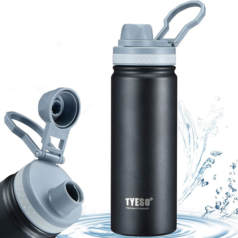 Botella de Metal de boca ancha para agua , termo de acero inoxidable con aislamiento al vacío, color negro, para viaje, 530ML