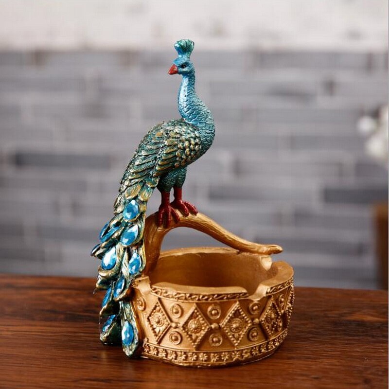 Retro personlighed påfugl askebæger harpiks håndværk dekoration ornament