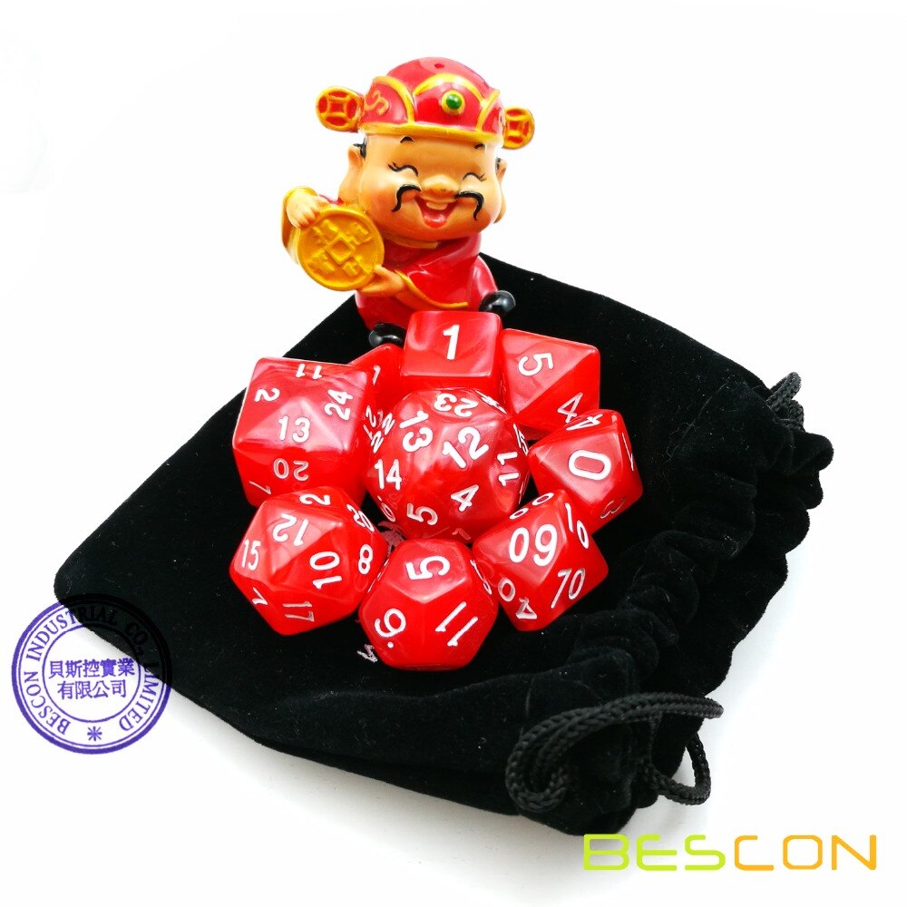 Bescon Pack Van 9 Pcs Polyhedrale Dobbelstenen (9 Sterven In Set)- Rol Playing Game Dice (Rpg Dobbelstenen) D4-D30 Marmer Rode Kleur