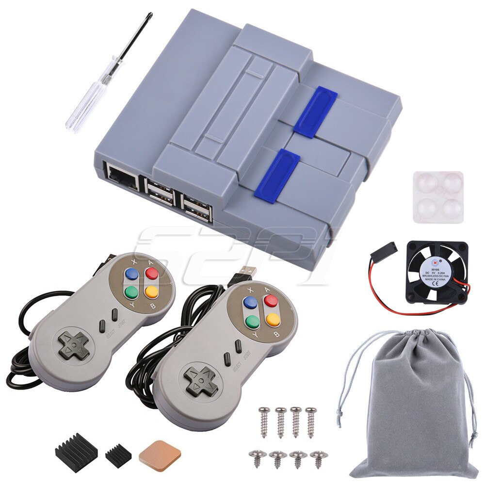 52Pi NES Style Case Enclosure SNES Case Kit with Cooling Fan Heatsinks for Raspberry Pi 3 Model B Plus / 3 B / 2 B / SNESPi: Case and Controllers