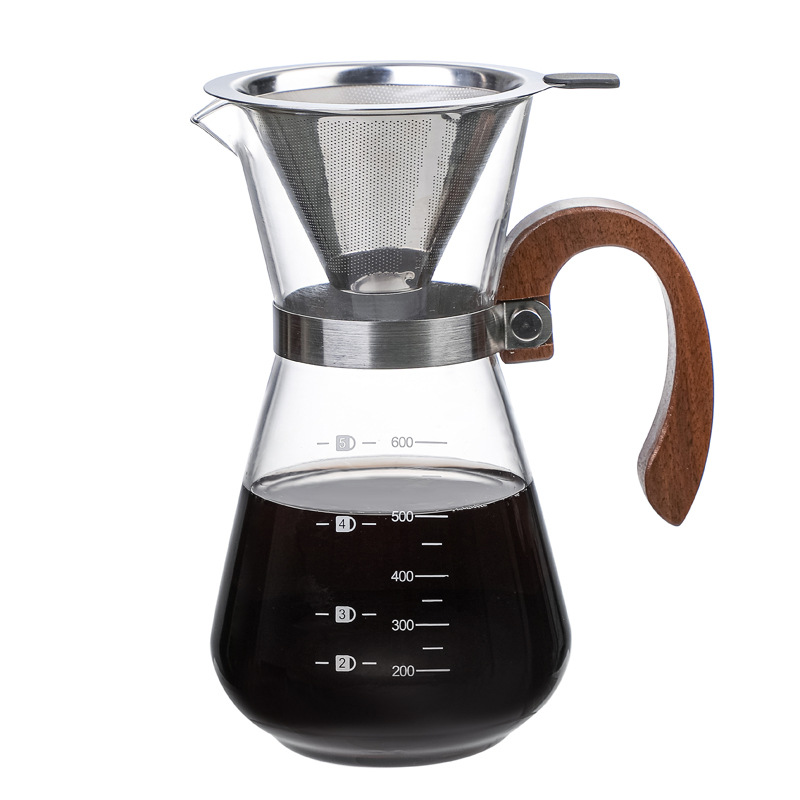 400ML/600ML Handmade Coffee Pot Coffee Maker Coffee Pot Espresso Coffee Machine with Stainless Steel V60 Filter Pot: 600ML With Filter2