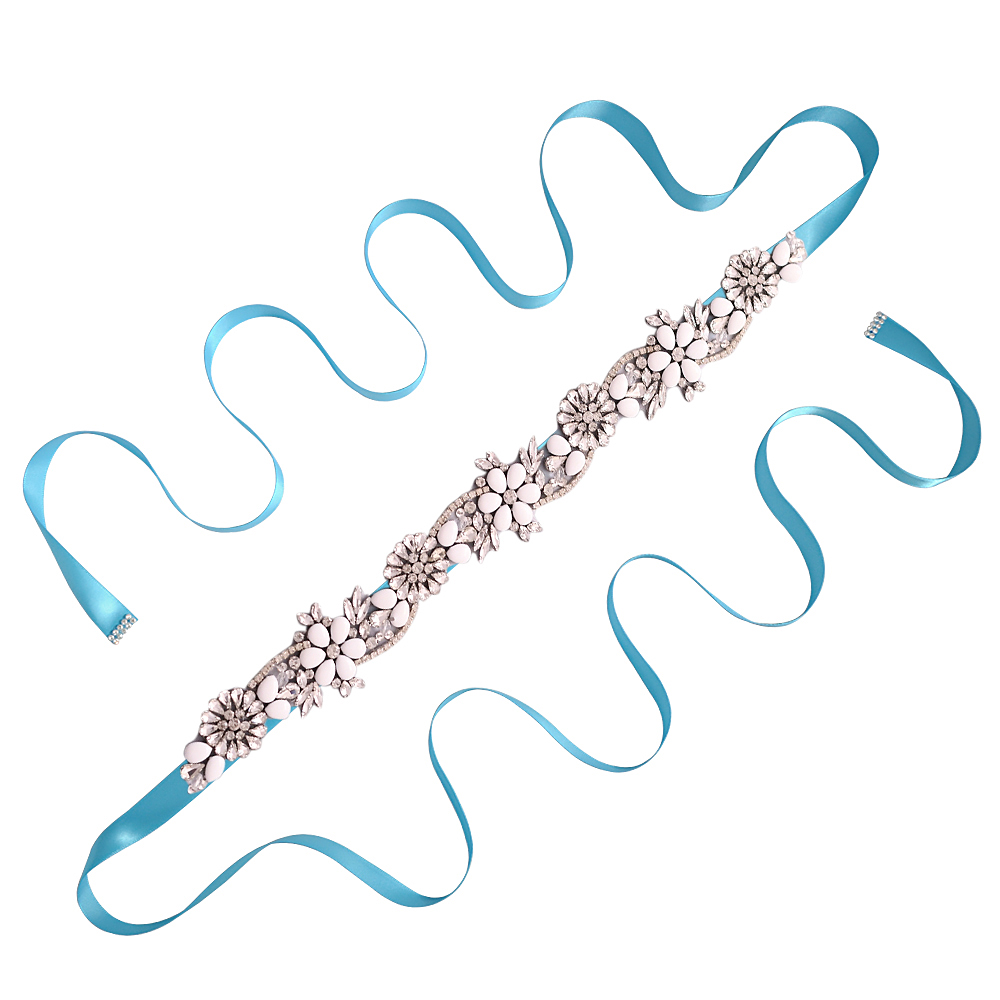 TRiXY S431 Elegante Silber Strass Gürtel Hochzeit Gürtel Schärpe Braut Gürtel für Frauen Brautjungfer Gürtel Juwel Gürtel für Braut Bund: Blau