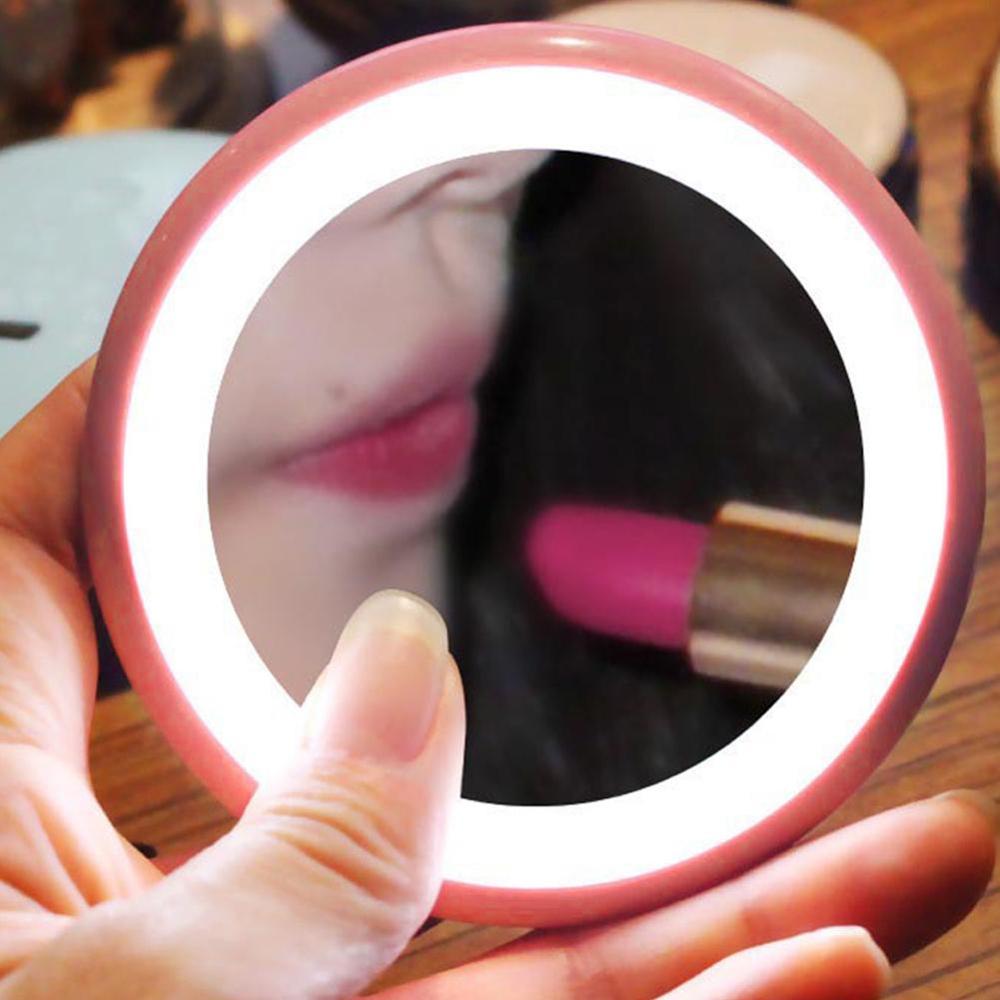 Espejo portátil de mano para maquillaje, espejo Led para damas, espejo de mano cosmético y espejos LED de viaje con sensor de belleza para chicas: PINK LED