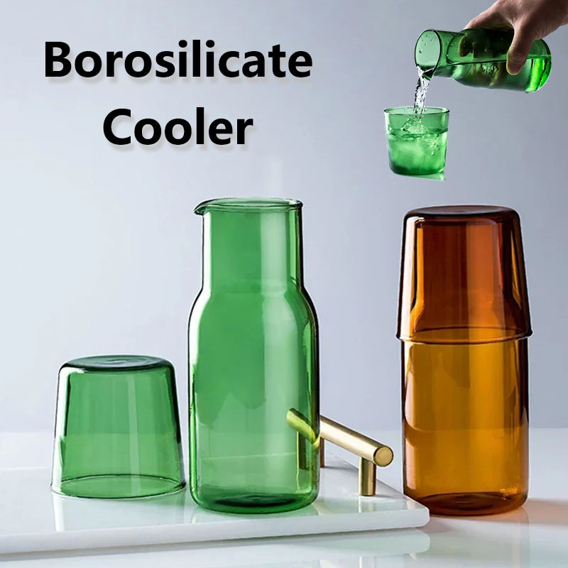 Conjunto simples de xícara de vidro resistente ao calor, Copo de suco com jarro de chá, Garrafa de água, Copos Azuis, 500ml