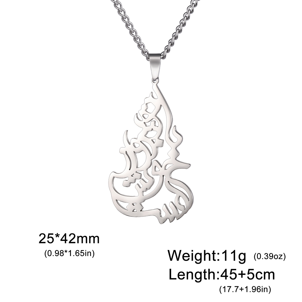 Dawapara Negen Punt Bahai Bahaism Ster Ketting Perzische Kalligrafie Farsi Parsi Hanger Roestvrij Stalen Sieraden: Zilver / Rood-Bruin