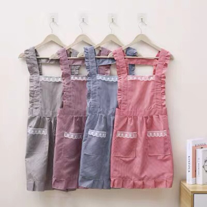 Delantal impermeable de estilo coreano para niña y mujer, uniforme a prueba de grasa, estilo Lolita, ropa de niñera de cocina, color rosa