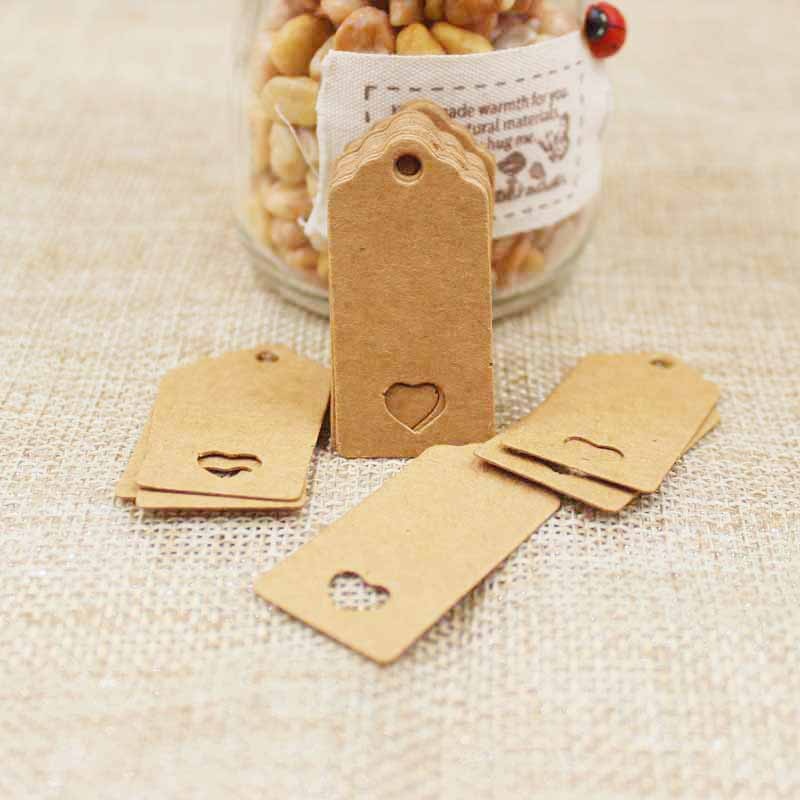 100 pcs Paper hollow hart tags Card kraft Coquille Festival Bruiloft Decoratie Blank Mini Bagage Label 2*4 cm