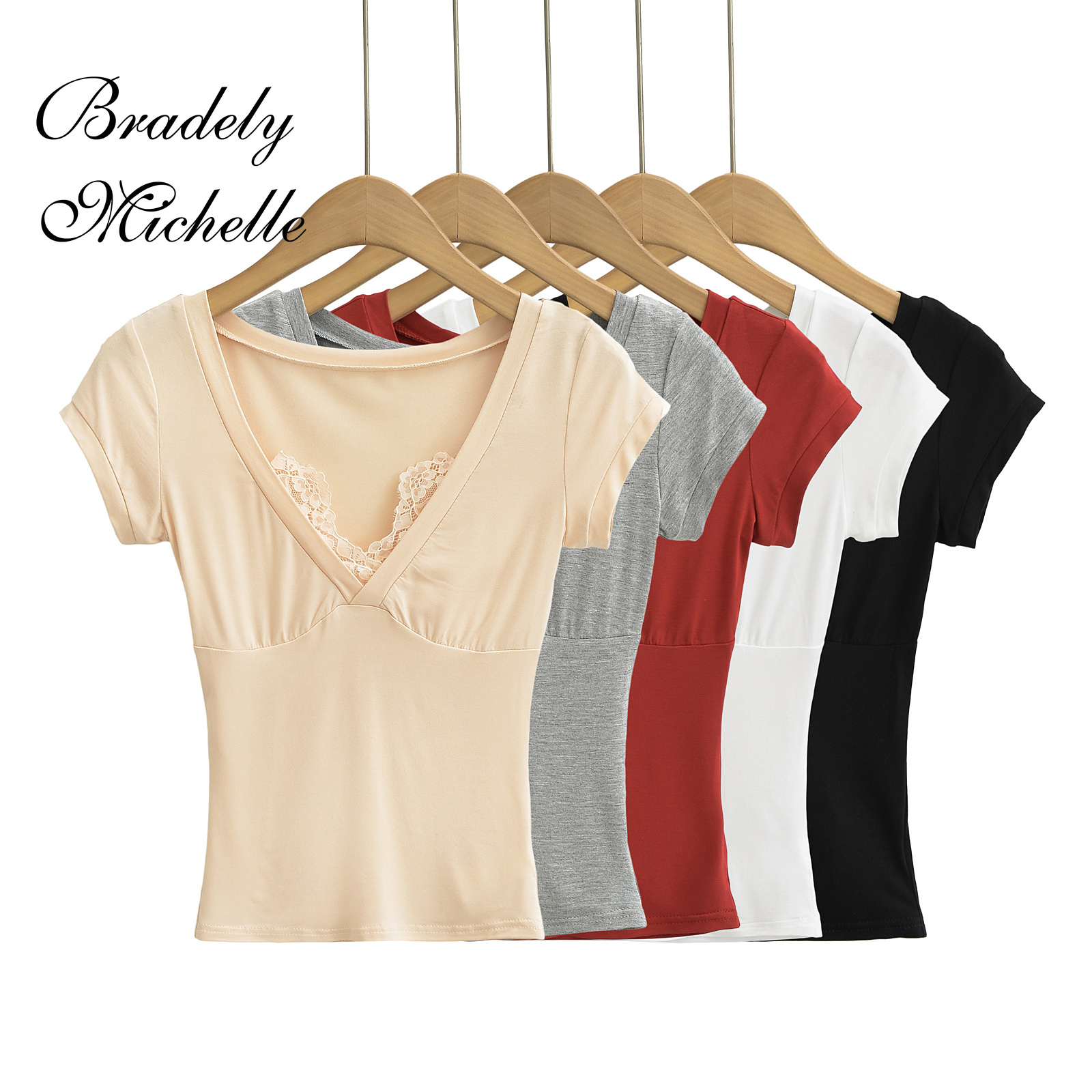 Spitze V-Ausschnitt Sommer Ernte Spitzen Frauen Kurzarm Spitzen sexy Unterseite ing Blusen T-Shirt