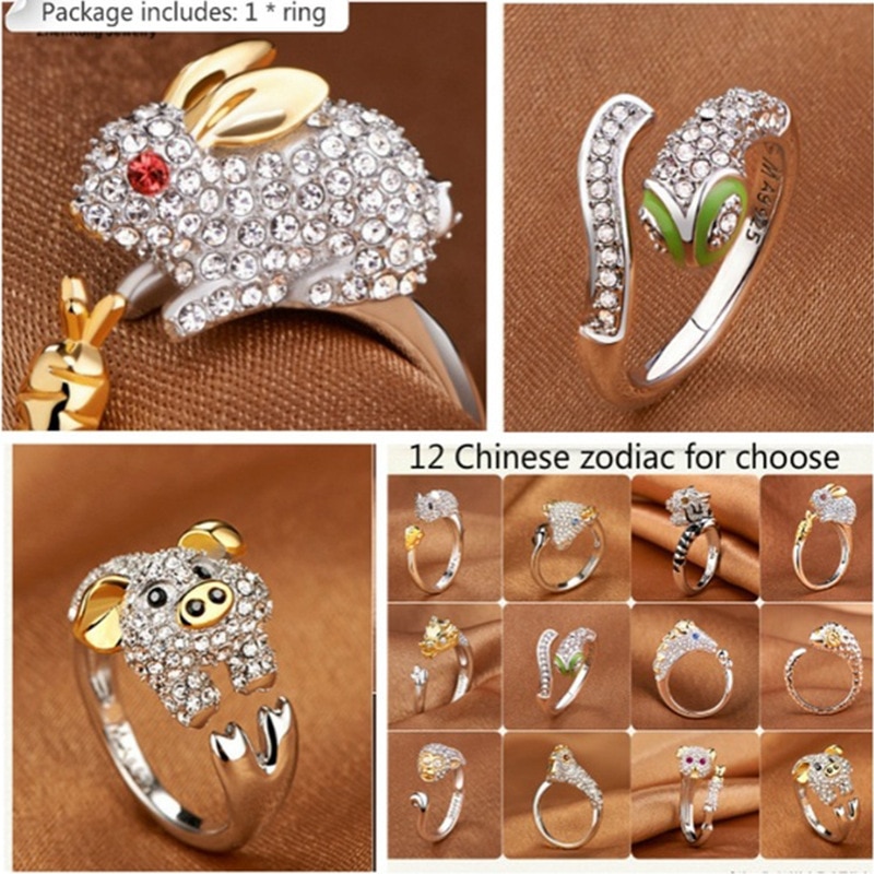Milangirl luxe glanzende dierenring konijn/varken/draak/paard/aap/slang/schaap/tijger/hond/rat kristallen ringen voor damesmeisjes