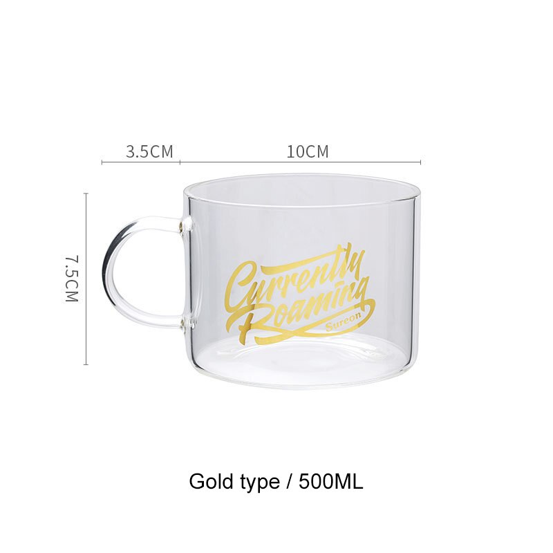 500ml bogstavs glas kop stor med hank krus kontor te kop dessert kop havregryn morgenmad kop drikkemælk vin glas: Guld