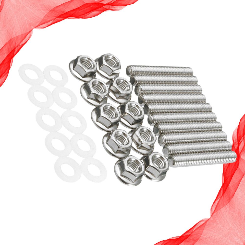 30pcs Stainless Steel Exhaust Manifold Stud Bolts Nuts Kit Car Accessories for Car Vehicle Auto (Silver)