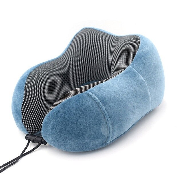 Travel Pillow Memory Foam Neck and Cervical Pillow for Airplane Car Office Napping Pillows U Shape Flight Head Chin Support Cush: Bleu