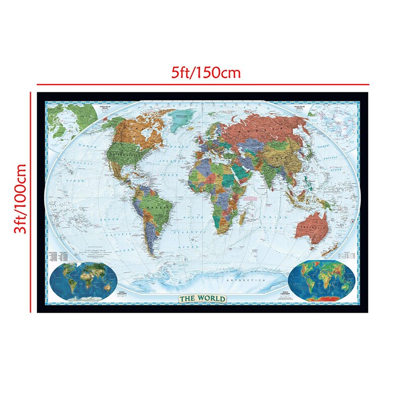 150*100cm The World Physical Map With Land Cover And Landforms Non-woven Canvas Painting Wall Poster Home Decor School Supplies