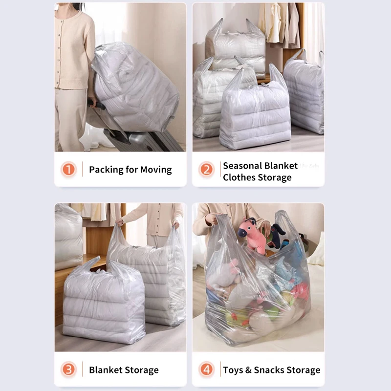 1 ​ Bolsas de plástico de gran capacidad, bolsa de embalaje en movimiento gruesa, bolsas de almacenamiento de ropa para juguetes, edredón, manta, organizador de ropa de cama, 0 Uds.