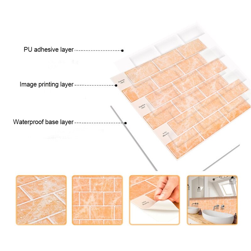 3d wallsticker imiteret mursten marmor præget gør-det-selvklæbende wallsticker vandtæt boligdekoration tapet 1pc
