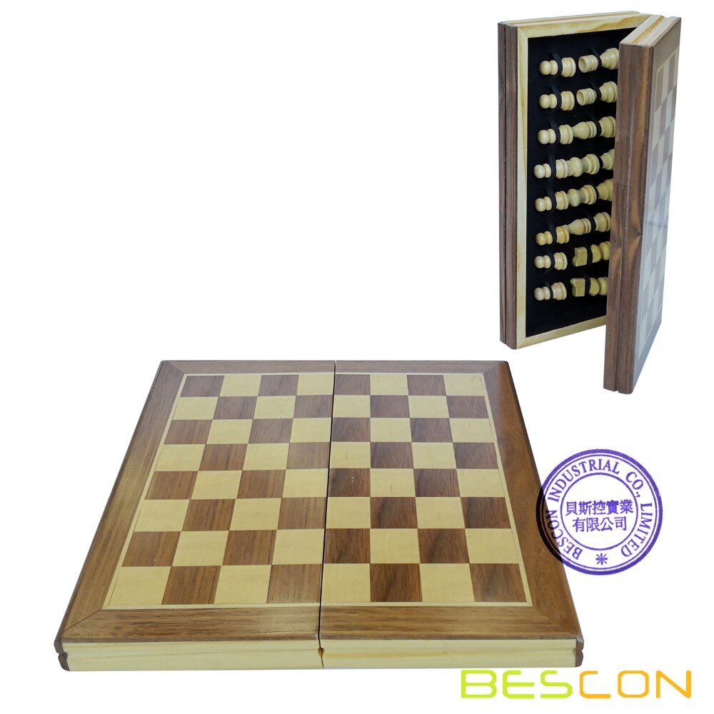 Bescon 10-Inch Classic Folding Wooden Chess Set for Kids and Adults, Folding Chess Board - Storage for Chess Pieces