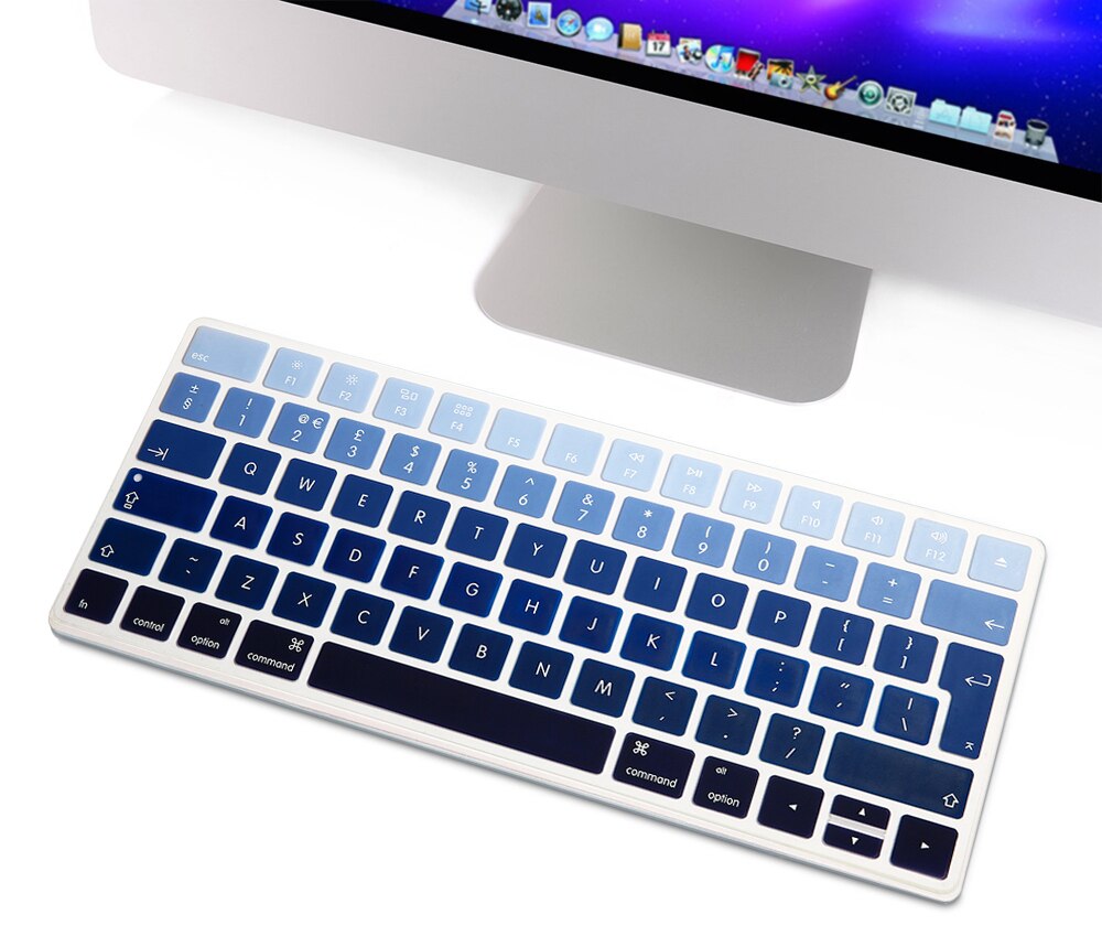 Hrh eu/uk regnbue tastatur cover silikone hud til apple magic keyboard mla 22b/ et europæisk/iso tastatur layout silikone hud: Gradient blå